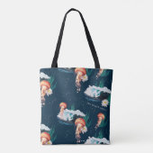 Het witte Lotus Ocean Jellyfish patroon Tote Bag (Achterkant)