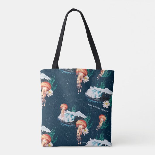 Het witte Lotus Ocean Jellyfish patroon Tote Bag (Achterkant)