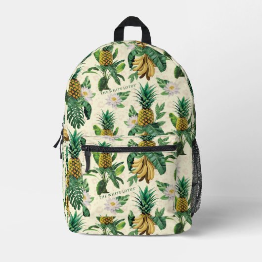 Het witte Lotus Pineapple Paradise-patroon Bedrukte Rugzak (Voorkant)