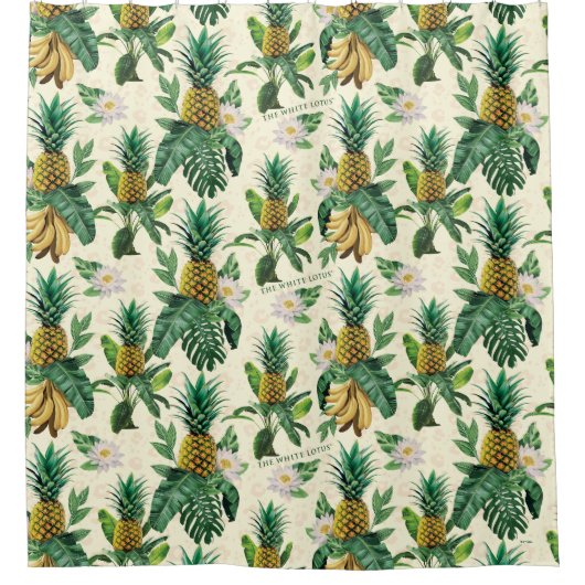 Het witte Lotus Pineapple Paradise-patroon Douchegordijn (Voorkant)