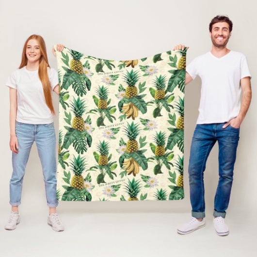 Het witte Lotus Pineapple Paradise-patroon Fleece Deken (In situ)
