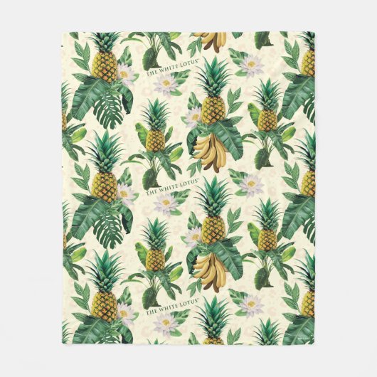 Het witte Lotus Pineapple Paradise-patroon Fleece Deken (Voorkant)