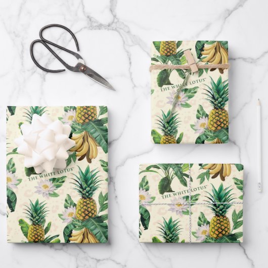 Het witte Lotus Pineapple Paradise-patroon Inpakpapier Vel (Voorkant)