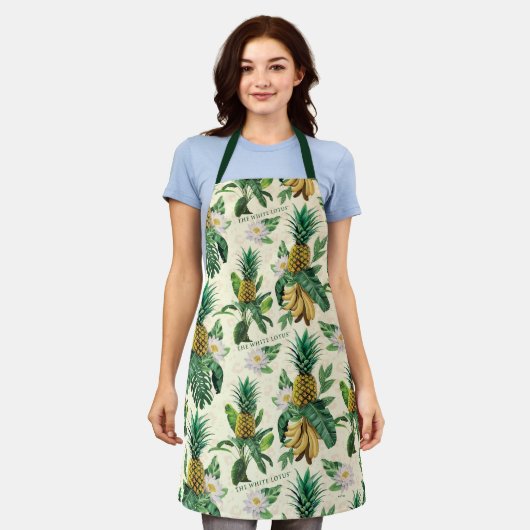 Het witte Lotus Pineapple Paradise-patroon Schort (Gedragen)