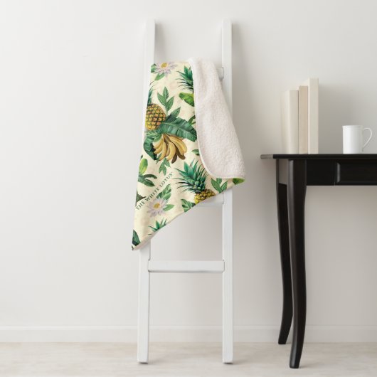 Het witte Lotus Pineapple Paradise-patroon Sherpa Deken (In situ)