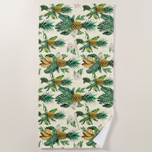 Het witte Lotus Pineapple Paradise-patroon Strandlaken (Voorkant)