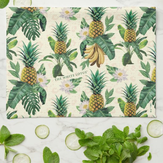 Het witte Lotus Pineapple Paradise-patroon Theedoek (Gevouwen)