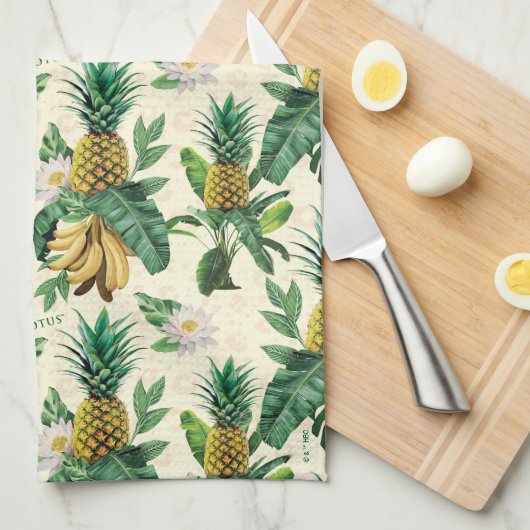 Het witte Lotus Pineapple Paradise-patroon Theedoek (Quarter Fold)