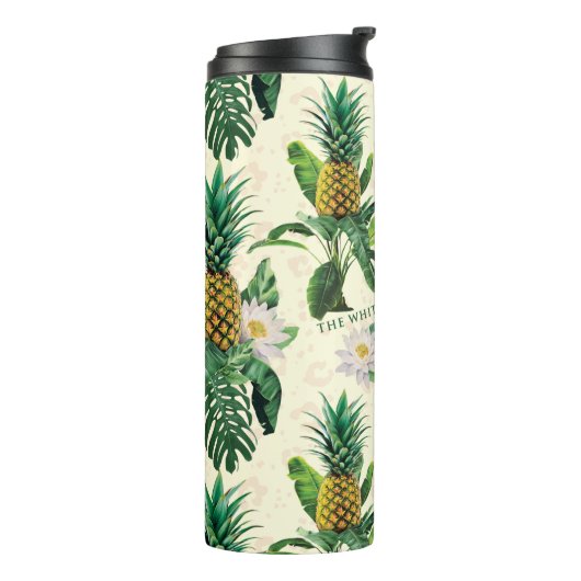 Het witte Lotus Pineapple Paradise-patroon Thermosbeker (Gedraaid links)