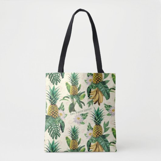 Het witte Lotus Pineapple Paradise-patroon Tote Bag (Voorkant)