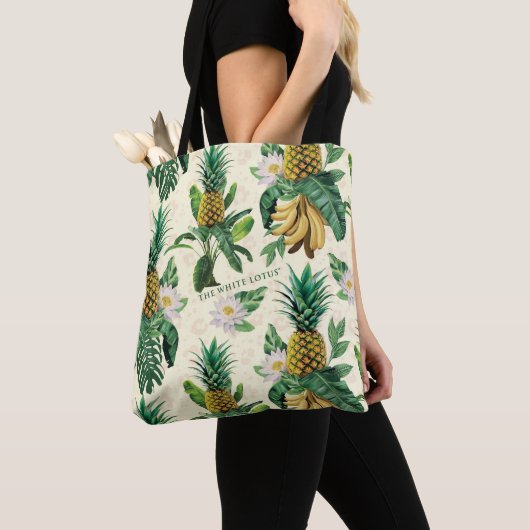 Het witte Lotus Pineapple Paradise-patroon Tote Bag (Dichtbij)