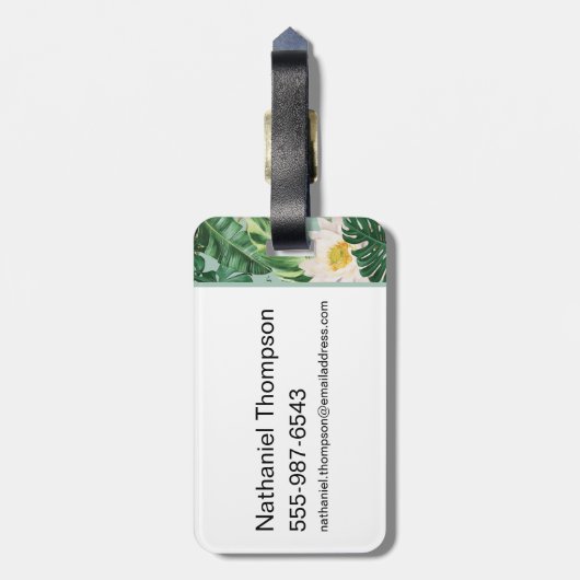 Het witte Lotus Tropical Canopy patroon Bagagelabel (Achterkant verticaal)