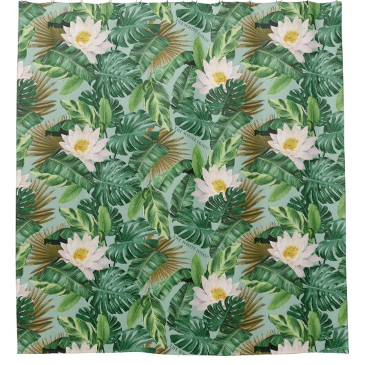 Het witte Lotus Tropical Canopy patroon Douchegordijn (Voorkant)