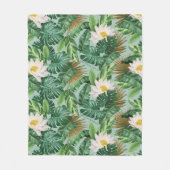 Het witte Lotus Tropical Canopy patroon Fleece Deken (Voorkant)