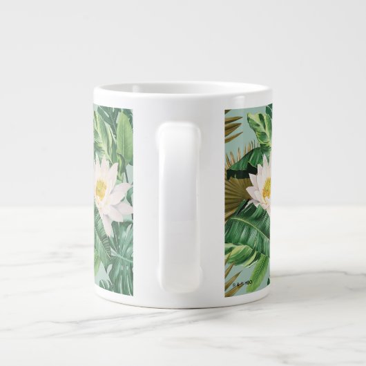 Het witte Lotus Tropical Canopy patroon Grote Koffiekop (Achterkant)