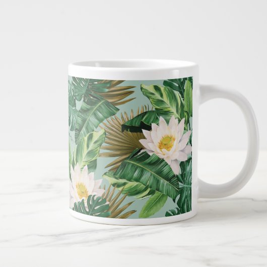Het witte Lotus Tropical Canopy patroon Grote Koffiekop (Rechts)