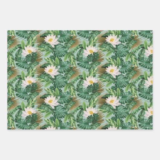 Het witte Lotus Tropical Canopy patroon Inpakpapier Vel (Voorkant 3)