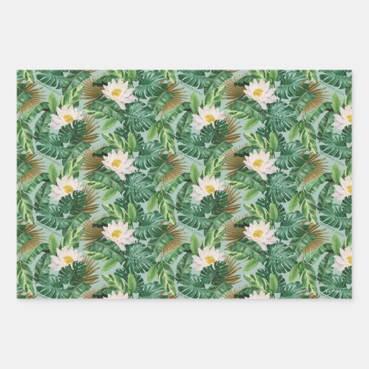 Het witte Lotus Tropical Canopy patroon Inpakpapier Vel (Voorkant)