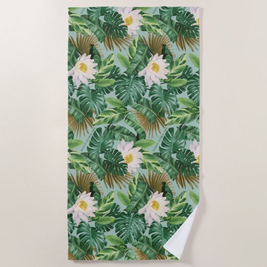 Het witte Lotus Tropical Canopy patroon Strandlaken (Voorkant)