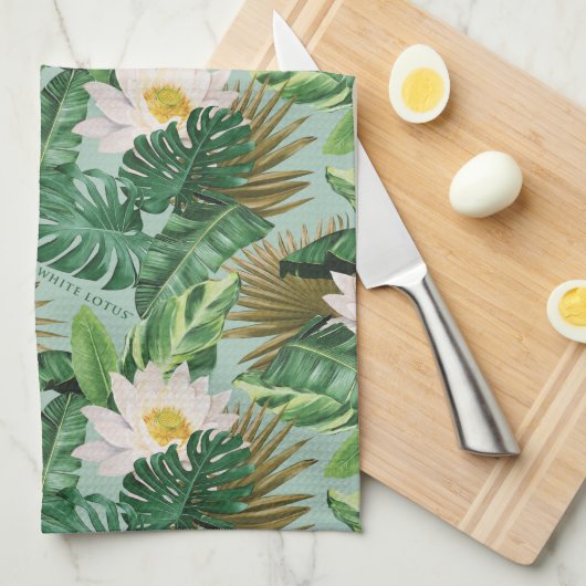Het witte Lotus Tropical Canopy patroon Theedoek (Quarter Fold)