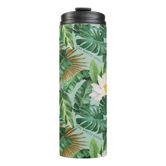 Het witte Lotus Tropical Canopy patroon Thermosbeker (Voorkant)