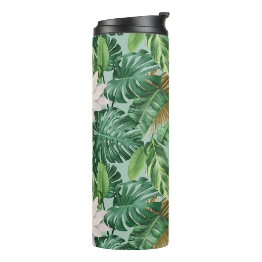 Het witte Lotus Tropical Canopy patroon Thermosbeker (Gedraaid links)