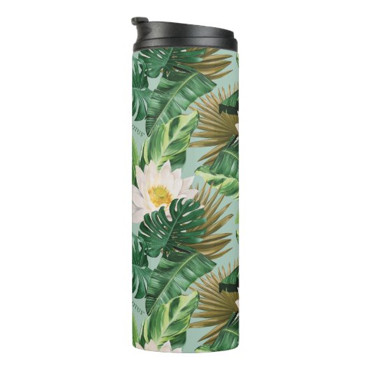 Het witte Lotus Tropical Canopy patroon Thermosbeker (Geroteerd rechts)