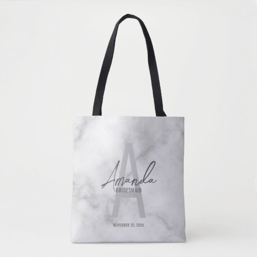 Het witte Marmer Manuscript Persoonlijke Naam van Tote Bag (Voorkant)