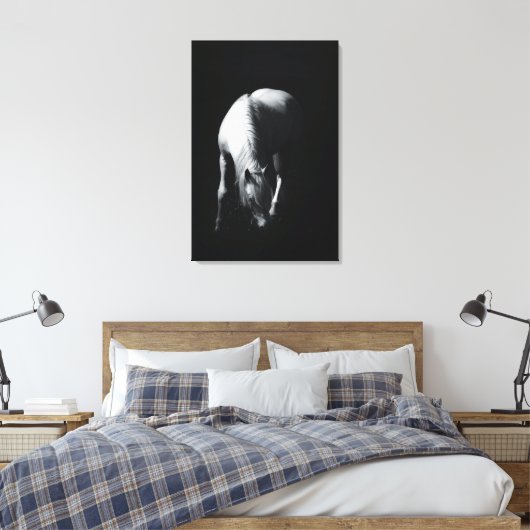 Het witte paard canvas afdruk (Insitu (Slaapkamer))
