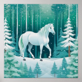 Het witte paard in het groene bos poster (Voorkant)
