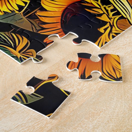 Het witte paard in het veld van zonnebloemen bij z legpuzzel (Zijkant)