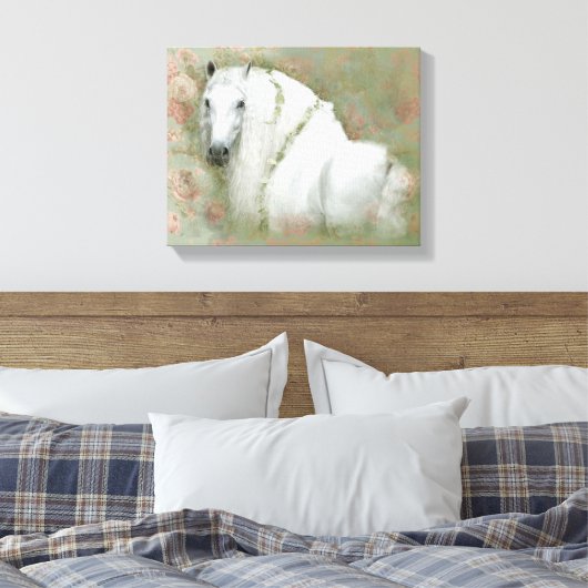 Het witte paard - omwikkeld canvas afdruk (Insitu (Slaapkamer))