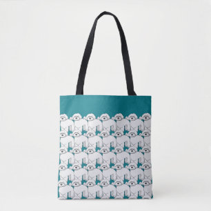 Het witte Puppy Patroon van de overvloed op Blauwg Tote Bag