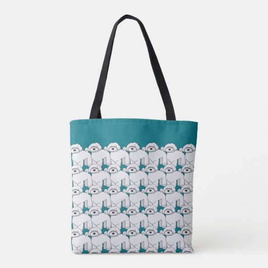 Het witte Puppy Patroon van de overvloed op Blauwg Tote Bag (Achterkant)