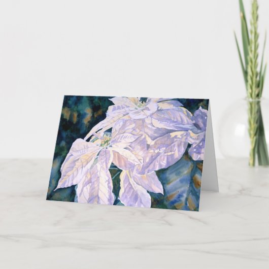 Het witte Wenskaart van Poinsettia Feestdagen Kaart (Voorkant)