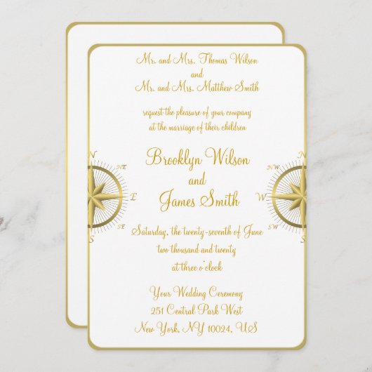 Het witte Zeevaart Gouden Kompas van de Kaart (Voorkant / Achterkant)