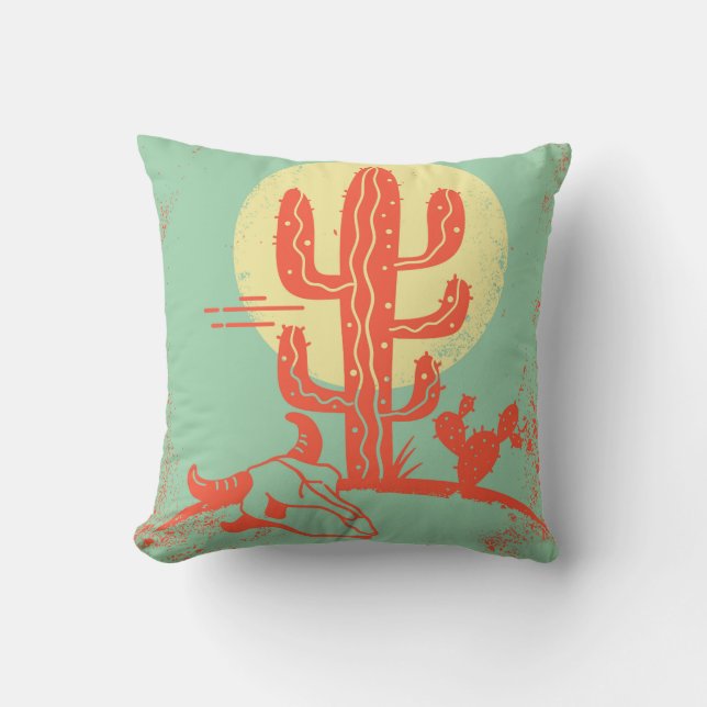 Het woestijnlandschap met Cactuses en de koe sched Kussen (Voorkant)