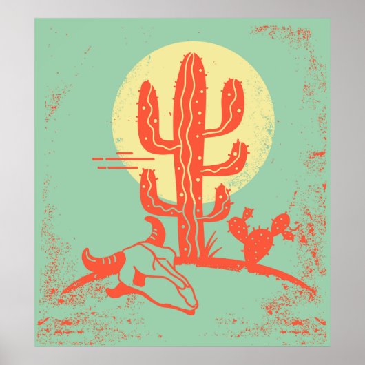 Het woestijnlandschap met Cactuses en de koe sched Poster (Voorkant)