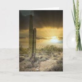 Het woestijnlandschap van Arizona met Sun Rays Feestdagen Kaart