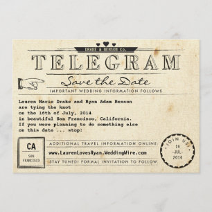 Het Woonhart van de Reis van de Vintage van Telegr Save The Date