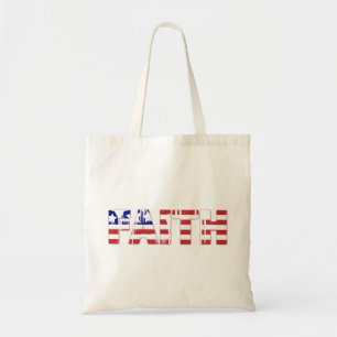 Het woord "Faith" met Amerikaanse vlag Tote Bag