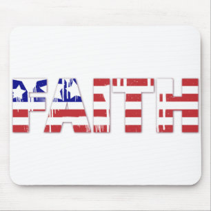 Het woord "Geloof" met Amerikaanse vlag Muismat