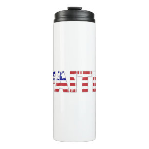 Het woord "Geloof" met Amerikaanse vlag Thermosbeker