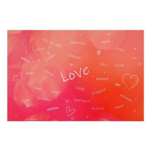 Het woord LOVE in veel verschillende talen Perfect Poster (Voorkant)