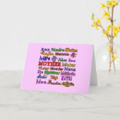 Het woord moeder in vele talen kaart (Gele Bloem)