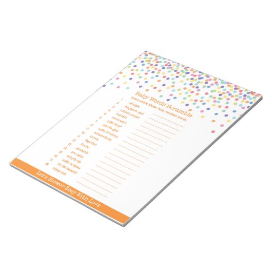 Het Woord Scramble Confetti Baby shower Game Notitieblok (Schuin)