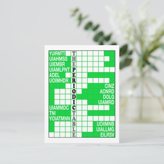 Het woord scramble van het periodiek systeem briefkaart (Staand voorkant)