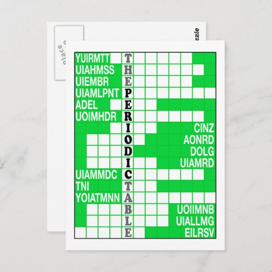 Het woord scramble van het periodiek systeem briefkaart (Voorkant / Achterkant)