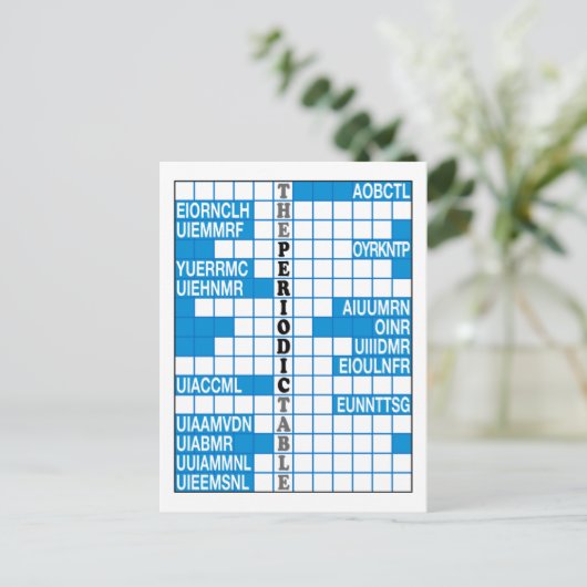 Het woord scramble van het periodiek systeem briefkaart (Staand voorkant)