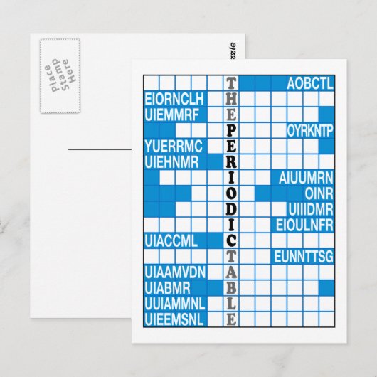 Het woord scramble van het periodiek systeem briefkaart (Voorkant / Achterkant)